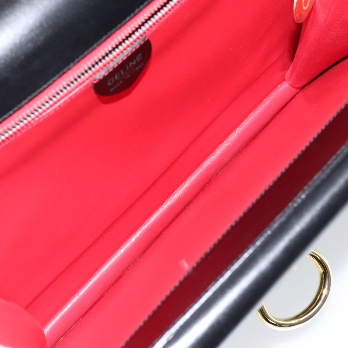 CELINE Hand Bag Leather Black Gold Auth 142890