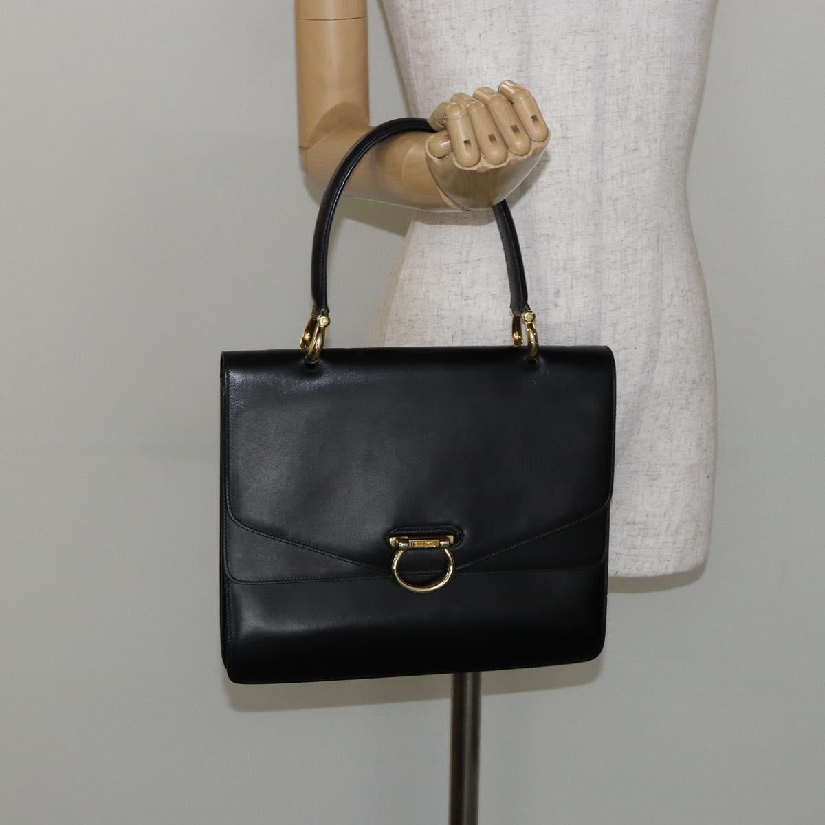 CELINE Hand Bag Leather Black Gold Auth 142890