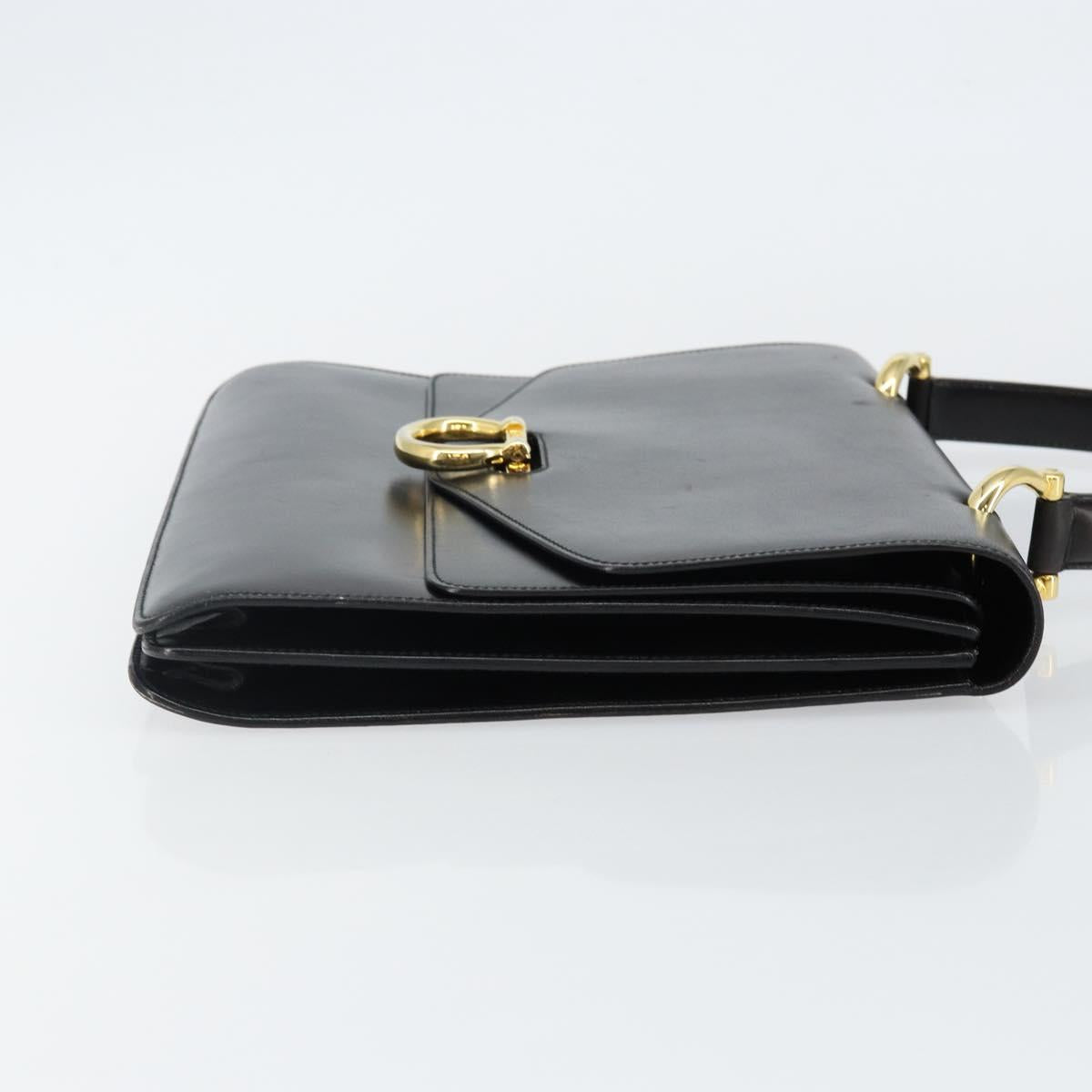 CELINE Hand Bag Leather Black Gold Auth 142890