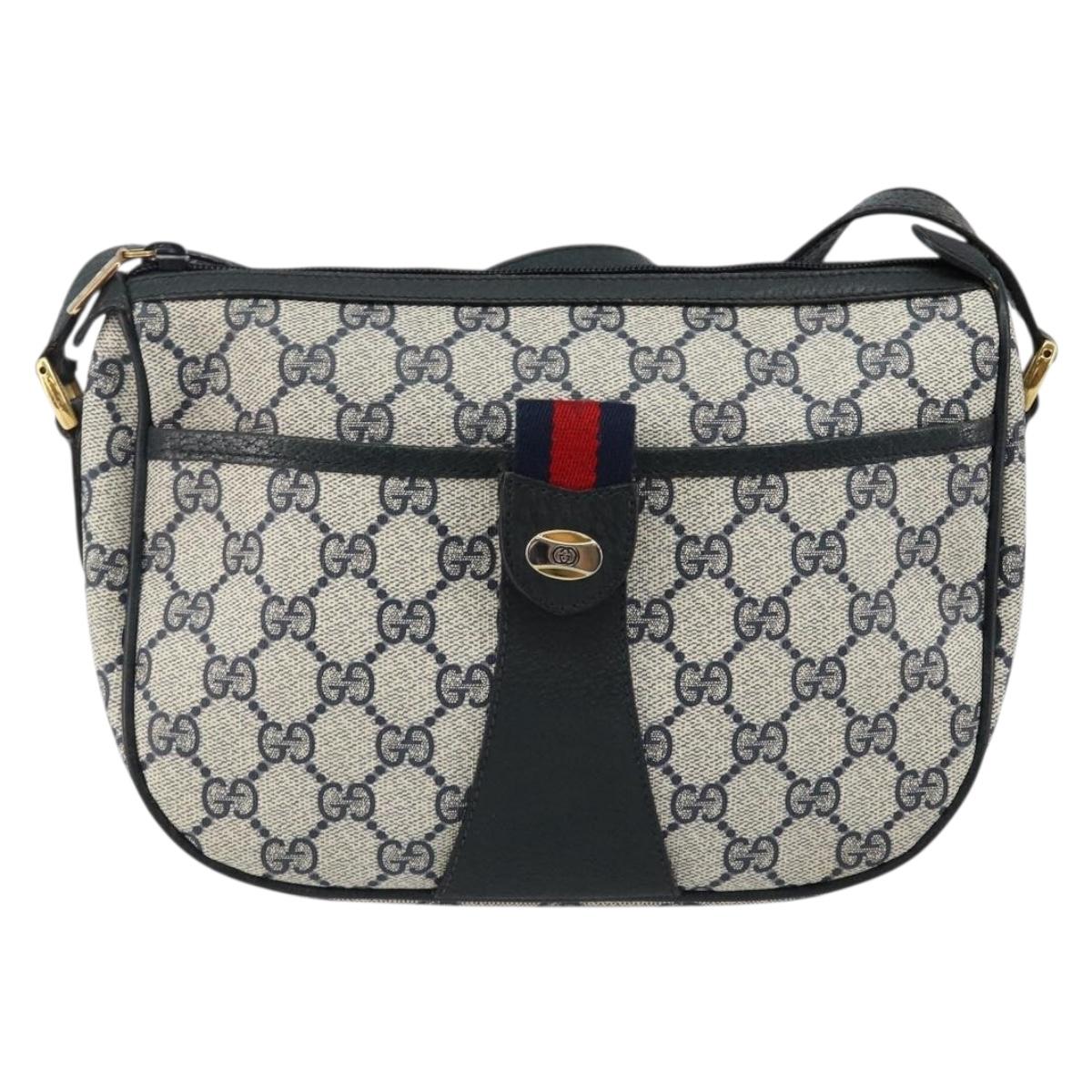 GUCCI GG Supreme Sherry Line Shoulder Bag PVC Navy Gold 89 02 032 Auth 142892