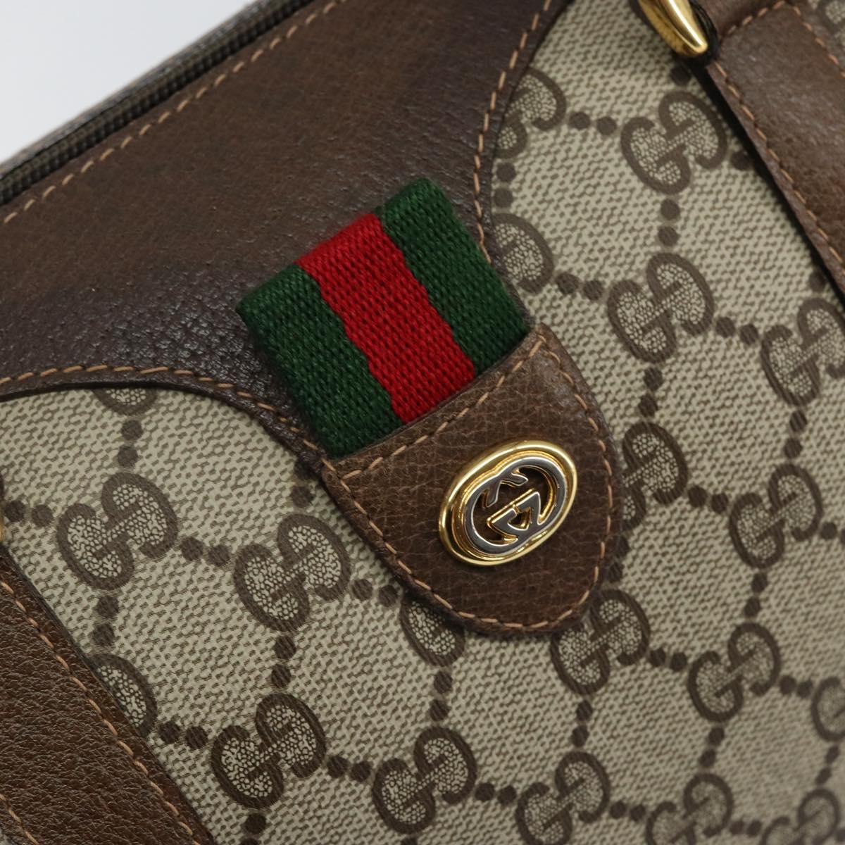 GUCCI GG Supreme Web Sherry Line Boston Bag PVC Beige Gold 40 02 006 Auth 142894