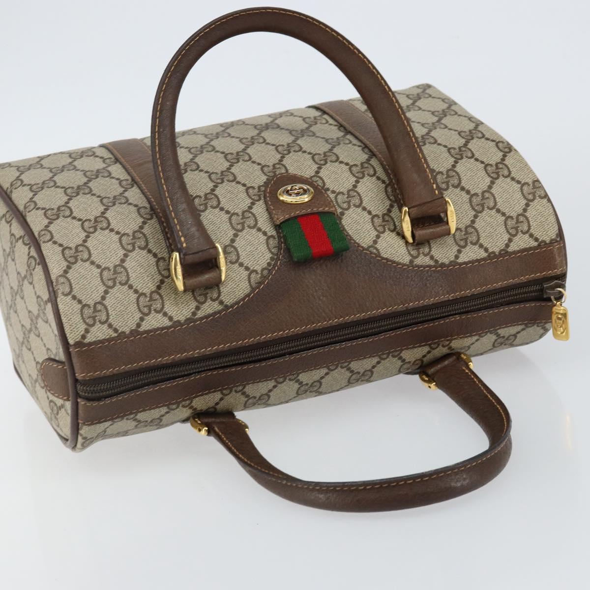GUCCI GG Supreme Web Sherry Line Boston Bag PVC Beige Gold 40 02 006 Auth 142894