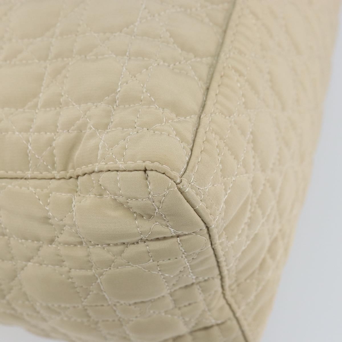 Christian Dior Canage Lady Dior Hand Bag Nylon Beige Gold Auth 142896
