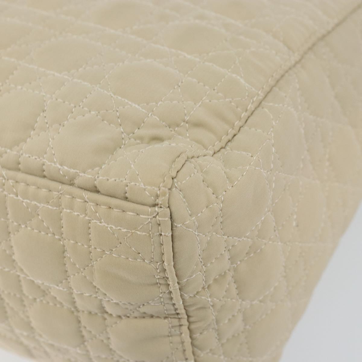 Christian Dior Canage Lady Dior Hand Bag Nylon Beige Gold Auth 142896