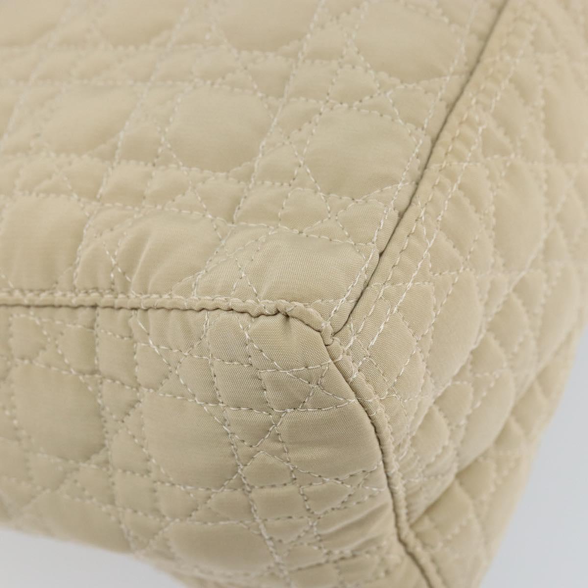 Christian Dior Canage Lady Dior Hand Bag Nylon Beige Gold Auth 142896