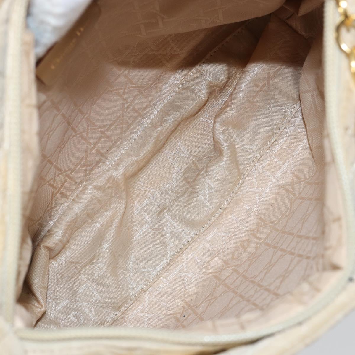 Christian Dior Canage Lady Dior Hand Bag Nylon Beige Gold Auth 142896