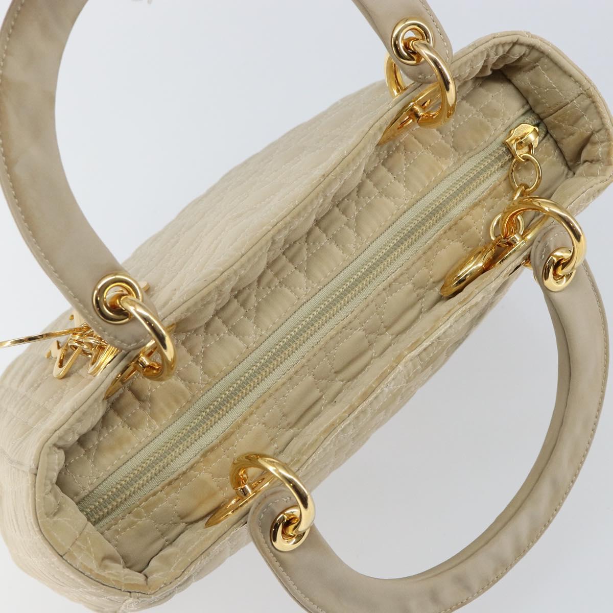 Christian Dior Canage Lady Dior Hand Bag Nylon Beige Gold Auth 142896