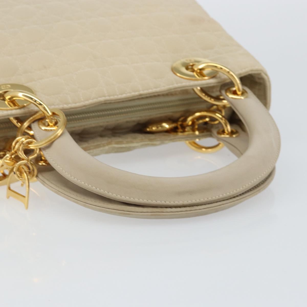 Christian Dior Canage Lady Dior Hand Bag Nylon Beige Gold Auth 142896