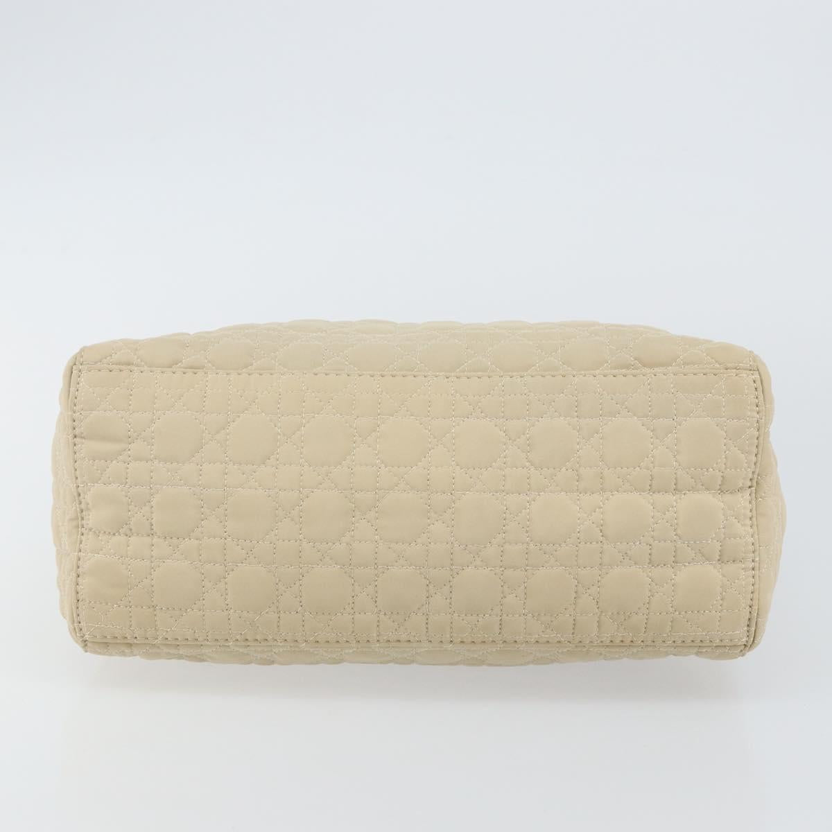 Christian Dior Canage Lady Dior Hand Bag Nylon Beige Gold Auth 142896