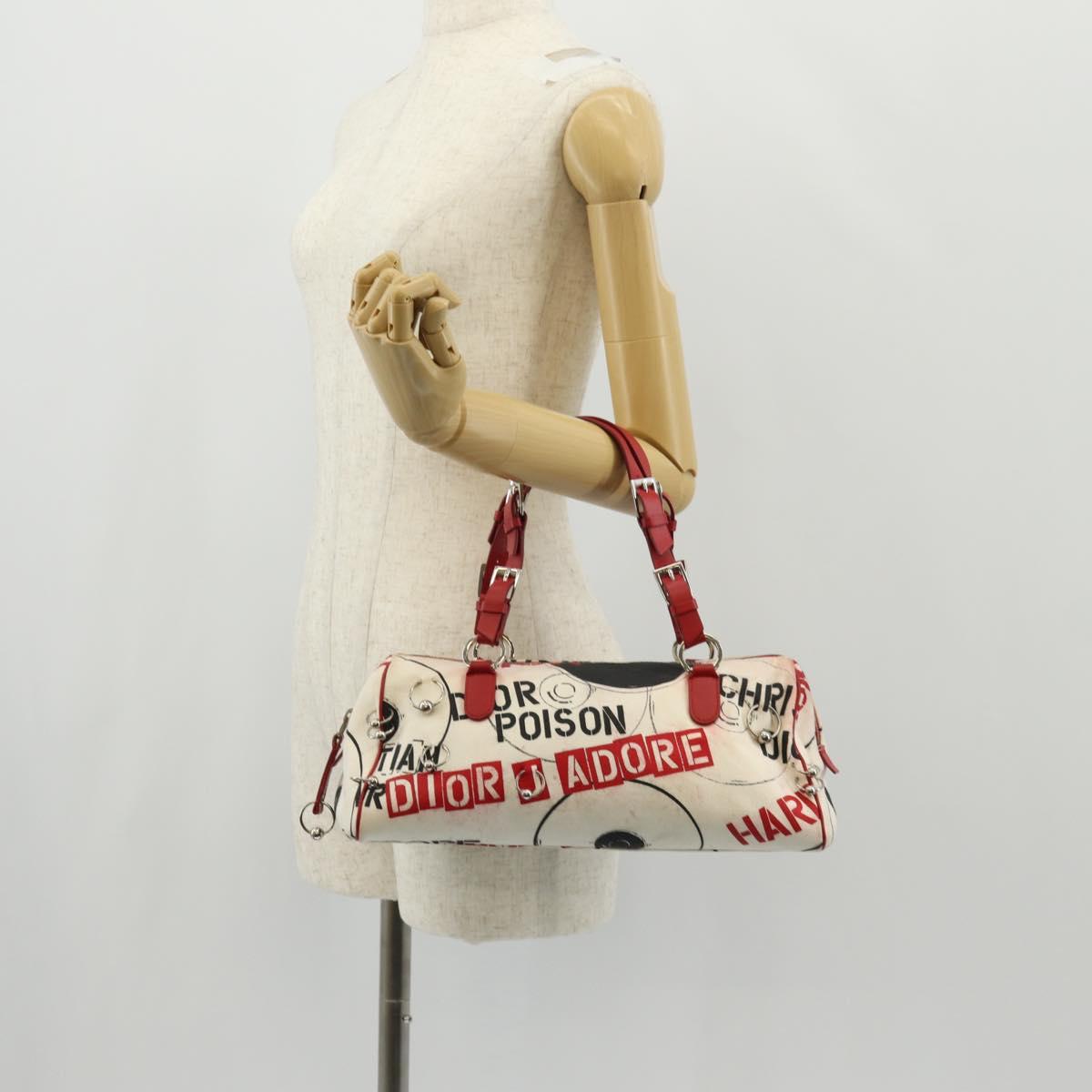 Christian Dior Hardcore Boston Bag Canvas White Red Auth 142899A