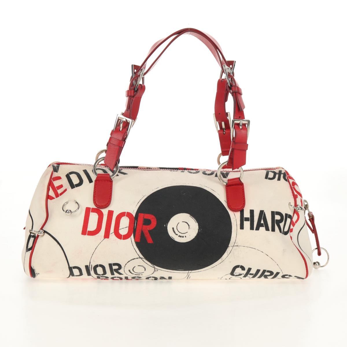 Christian Dior Hardcore Boston Bag Canvas White Red Auth 142899A