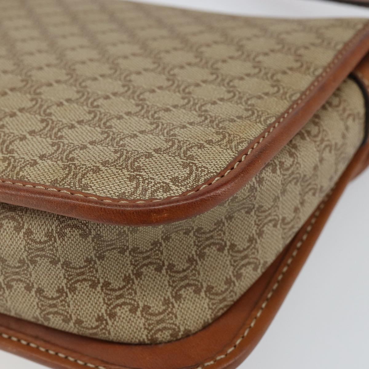 CELINE Macadam Canvas Shoulder Bag PVC Beige Gold Auth 142901