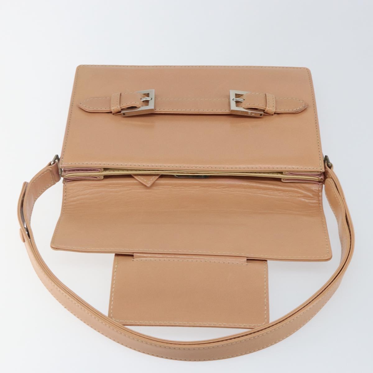 FENDI Shoulder Bag Leather Pink Silver Auth 142903