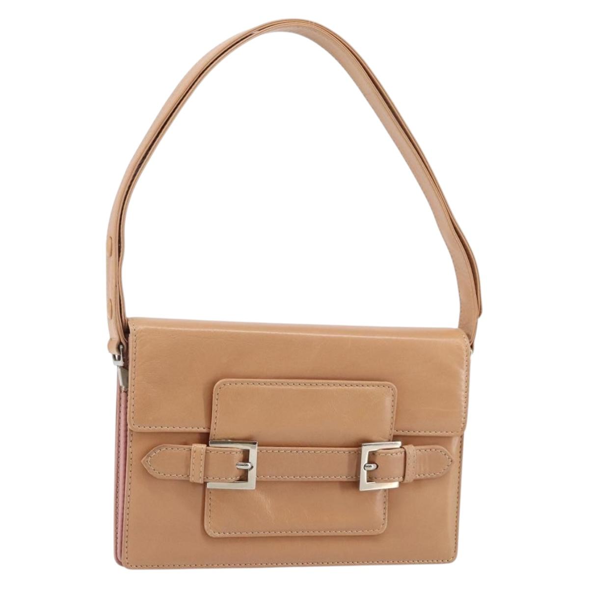 FENDI Shoulder Bag Leather Pink Silver Auth 142903