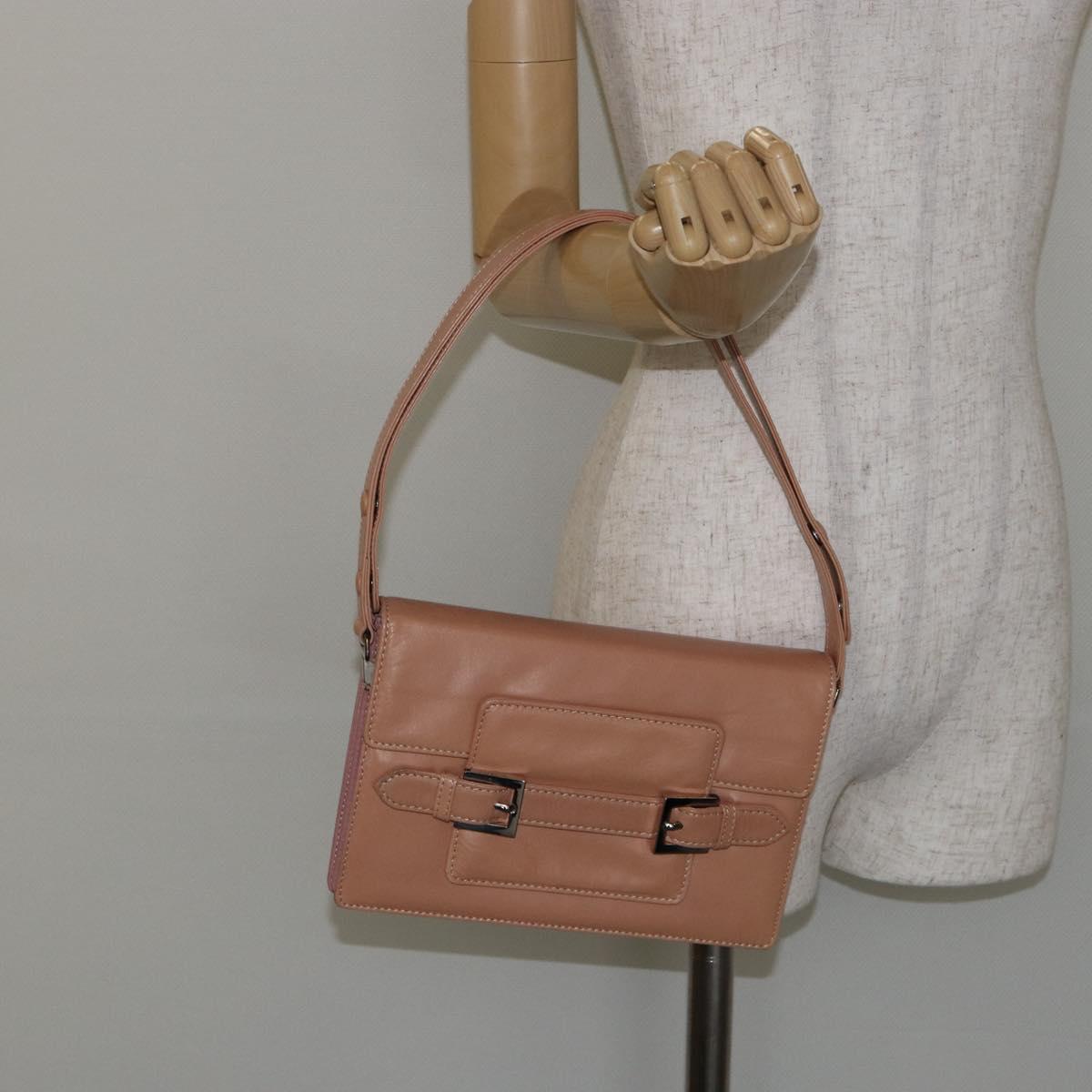 FENDI Shoulder Bag Leather Pink Silver Auth 142903