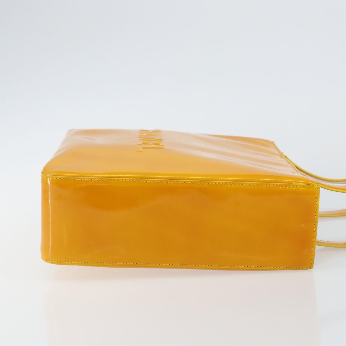 CHANEL Tote Bag Patent leather Yellow Gold CC Auth 142937