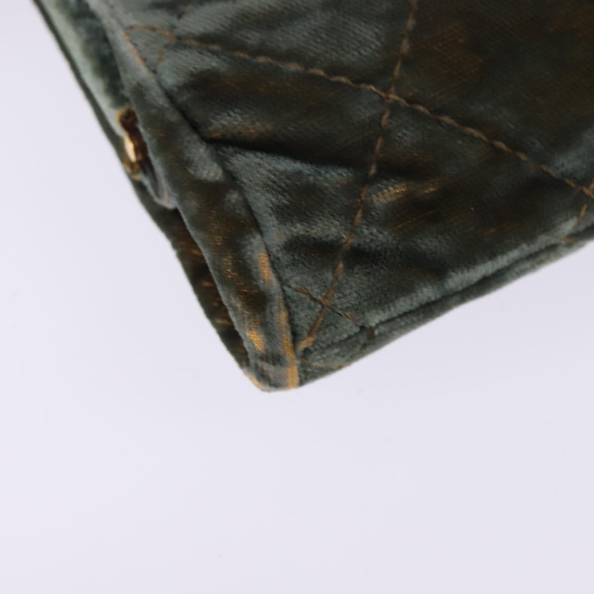 CHANEL Matelasse Clutch Bag Velor Green Gold CC Auth 142939