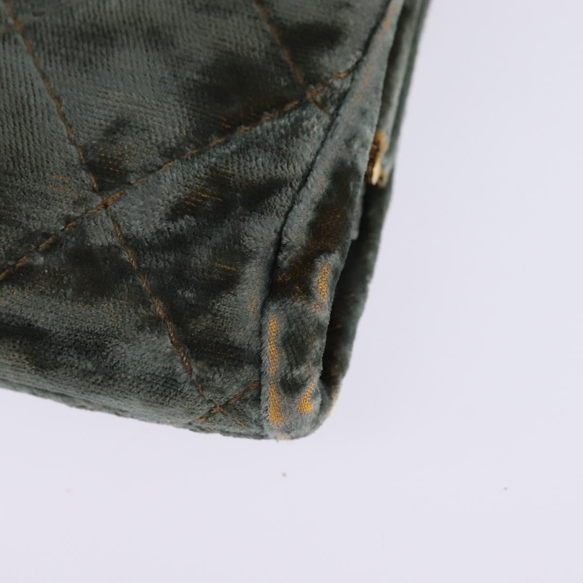 CHANEL Matelasse Clutch Bag Velor Green Gold CC Auth 142939