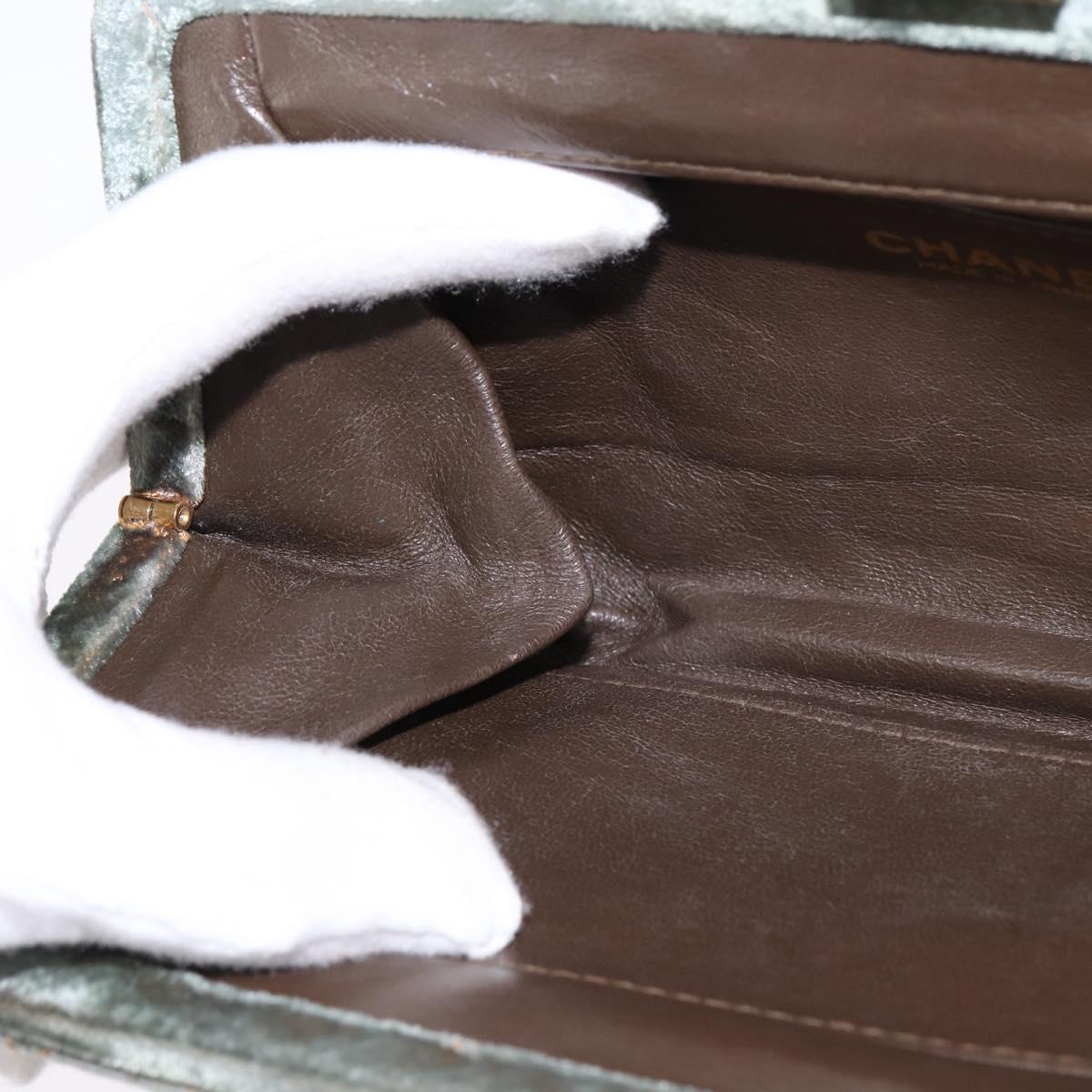 CHANEL Matelasse Clutch Bag Velor Green Gold CC Auth 142939