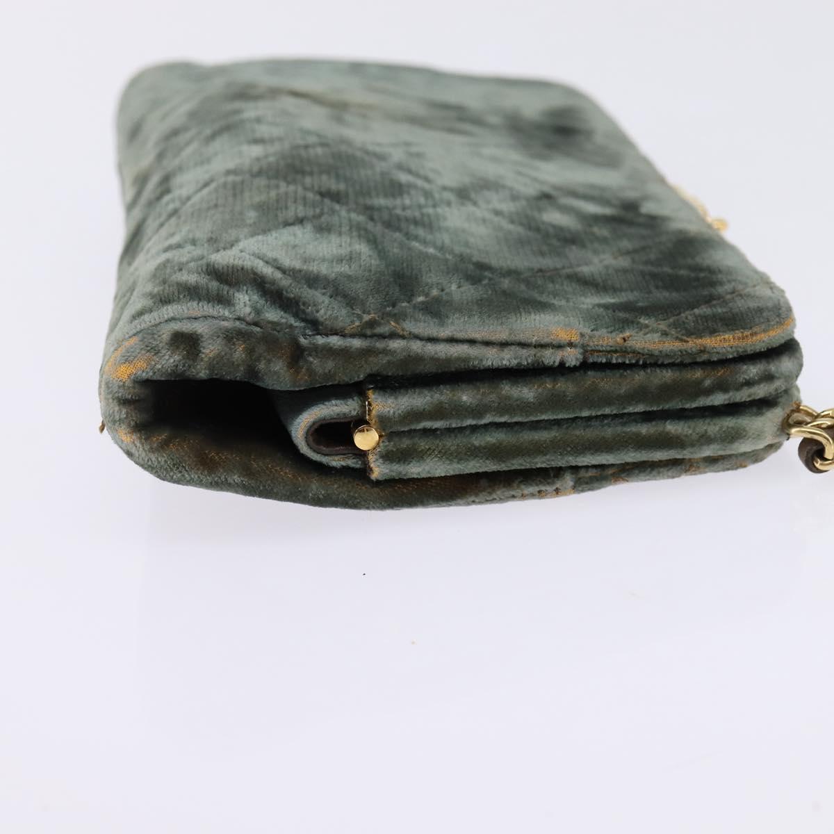 CHANEL Matelasse Clutch Bag Velor Green Gold CC Auth 142939A