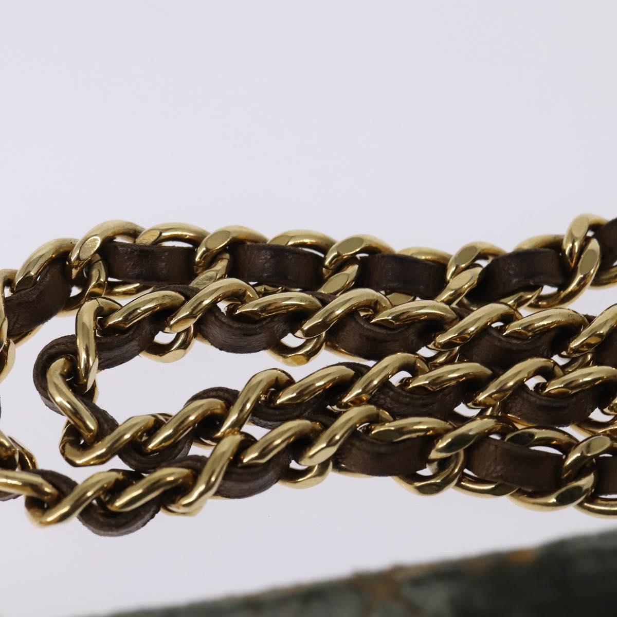 CHANEL Matelasse Clutch Bag Velor Green Gold CC Auth 142939