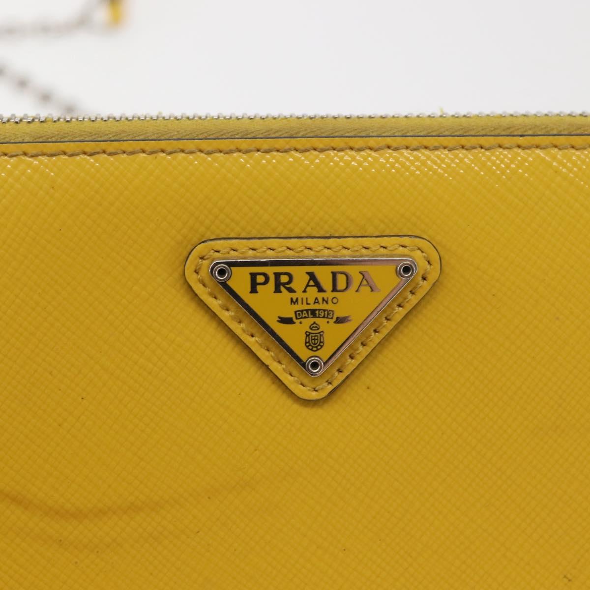 PRADA Chain Shoulder Bag Safiano leather Yellow Silver Auth 142941