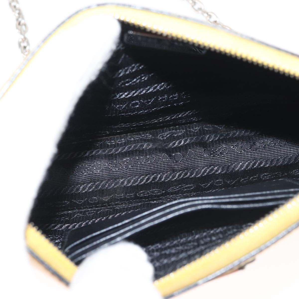 PRADA Chain Shoulder Bag Safiano leather Yellow Silver Auth 142941
