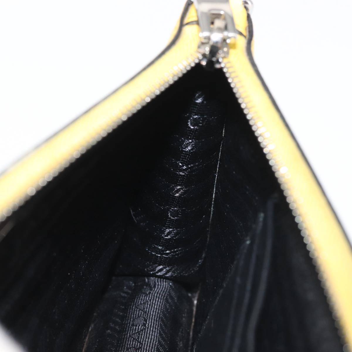 PRADA Chain Shoulder Bag Safiano leather Yellow Silver Auth 142941