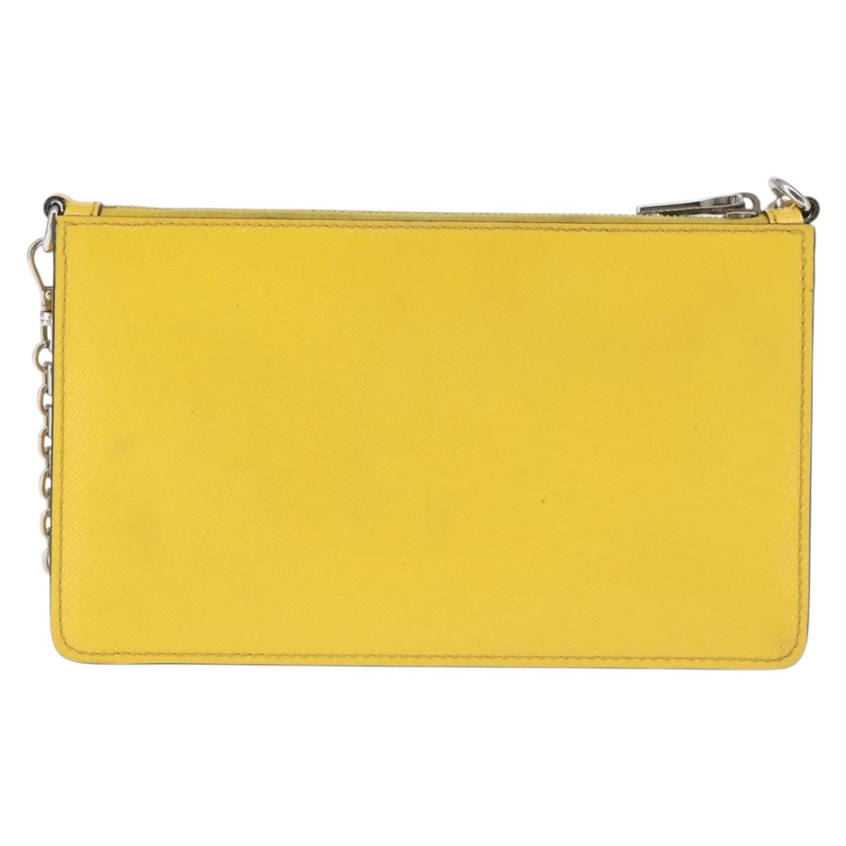 PRADA Chain Shoulder Bag Safiano leather Yellow Silver Auth 142941
