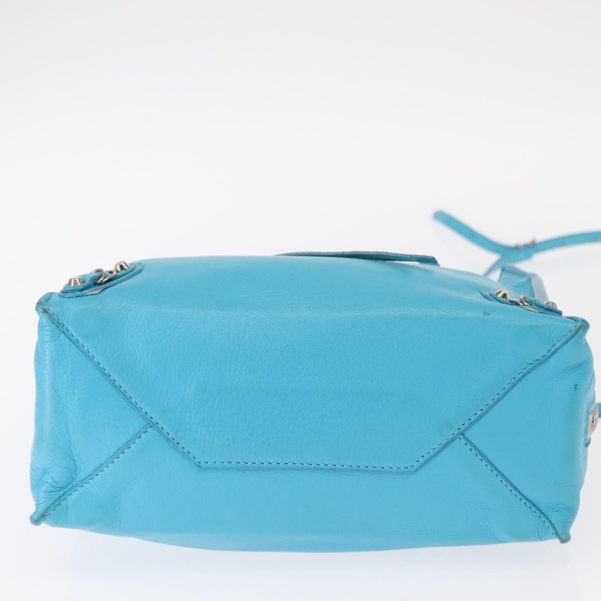 BALENCIAGA Paper Mini Hand Bag Leather 2way Light Blue Silver 357333 Auth 142977