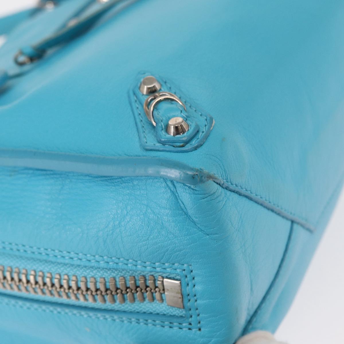 BALENCIAGA Paper Mini Hand Bag Leather 2way Light Blue Silver 357333 Auth 142977