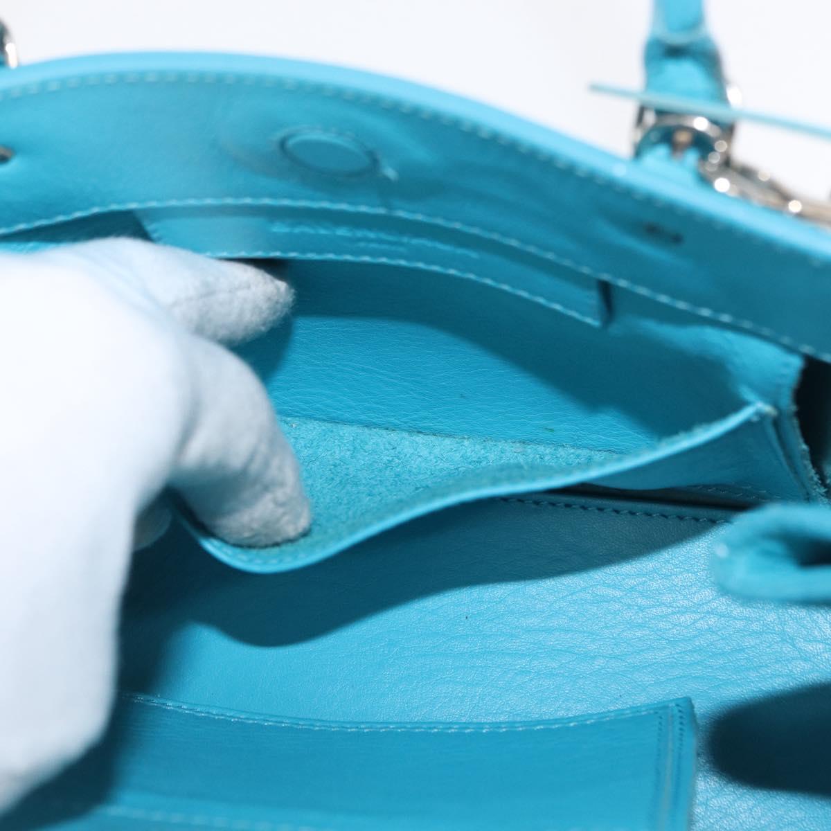 BALENCIAGA Paper Mini Hand Bag Leather 2way Light Blue Silver 357333 Auth 142977