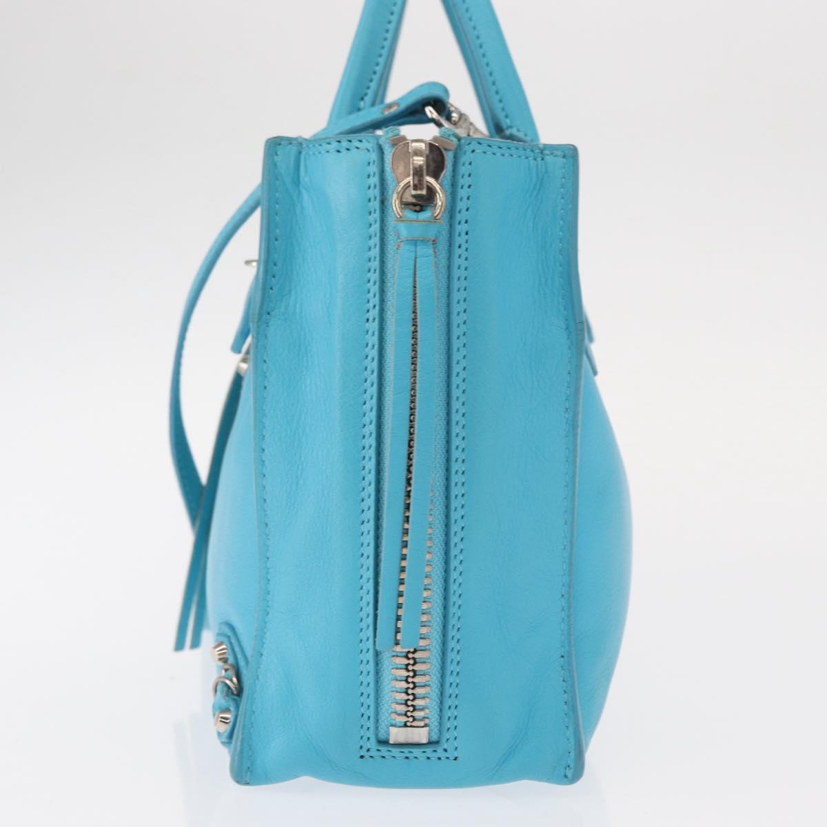 BALENCIAGA Paper Mini Hand Bag Leather 2way Light Blue Silver 357333 Auth 142977