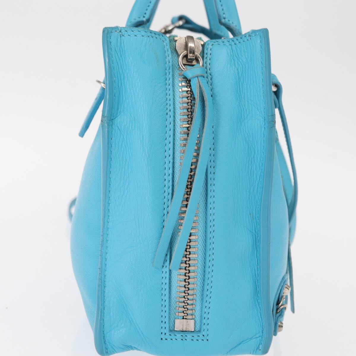 BALENCIAGA Paper Mini Hand Bag Leather 2way Light Blue Silver 357333 Auth 142977