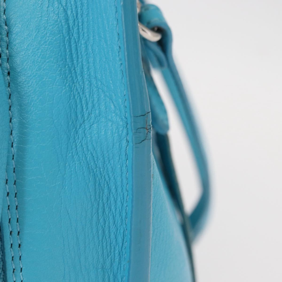 BALENCIAGA Paper Mini Hand Bag Leather 2way Light Blue Silver 357333 Auth 142977