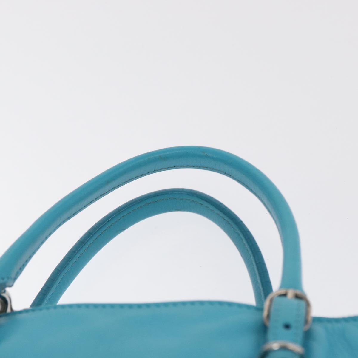 BALENCIAGA Paper Mini Hand Bag Leather 2way Light Blue Silver 357333 Auth 142977