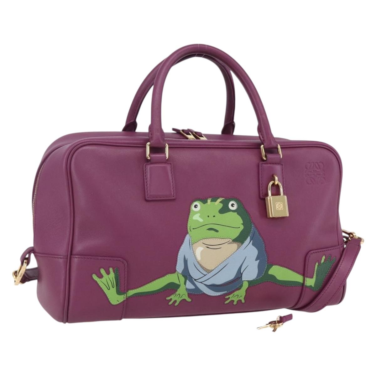 LOEWE Americana 28 Studio Ghibli Hand Bag Leather 2way Purple Auth 142978SAM