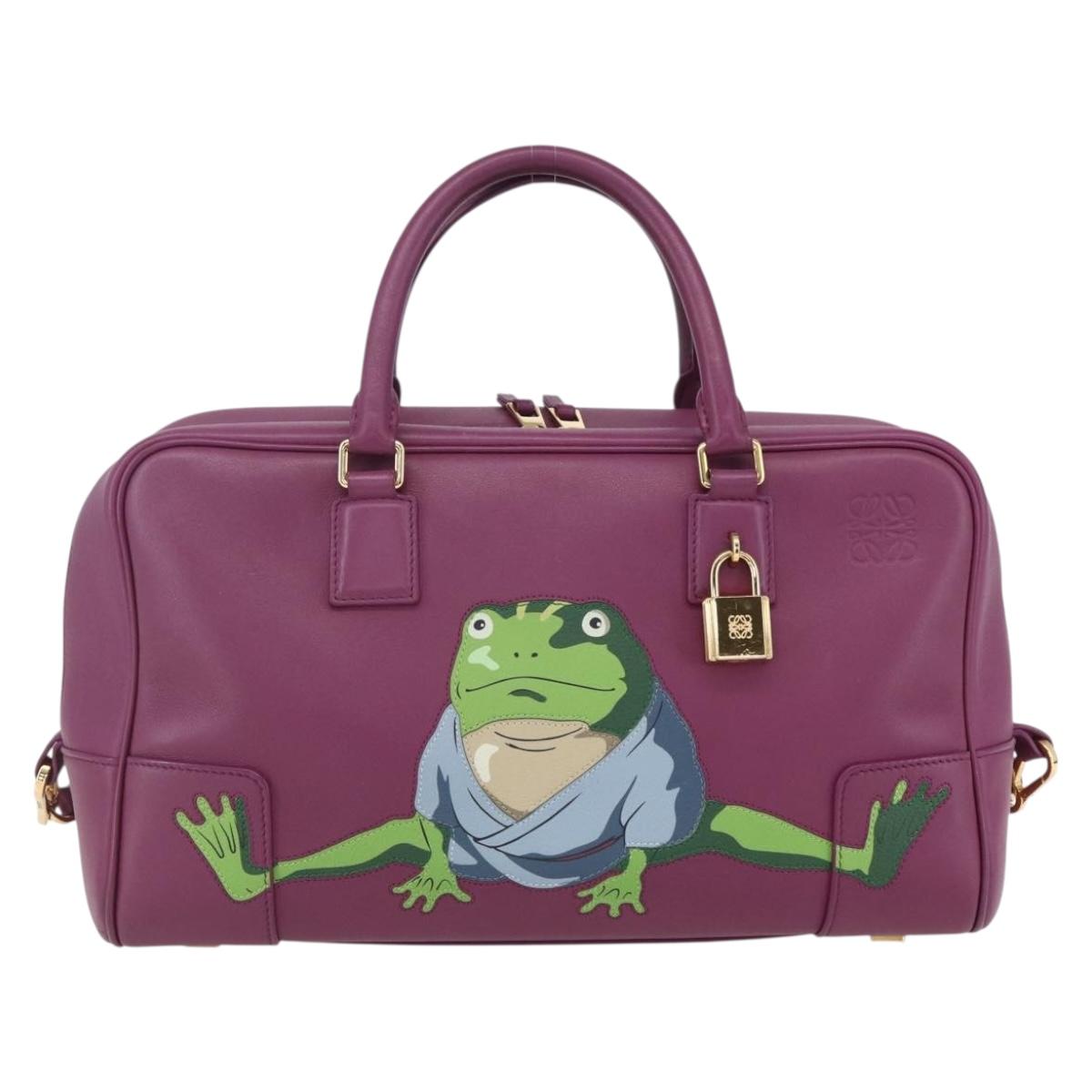 LOEWE Americana 28 Studio Ghibli Hand Bag Leather 2way Purple Auth 142978SAM