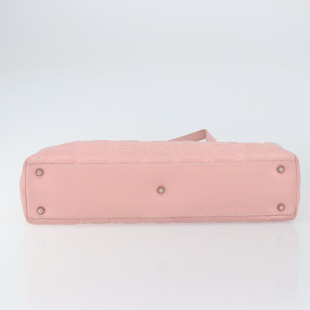 Christian Dior Canage Lady Dior Hand Bag Leather Pink Silver Auth 142979