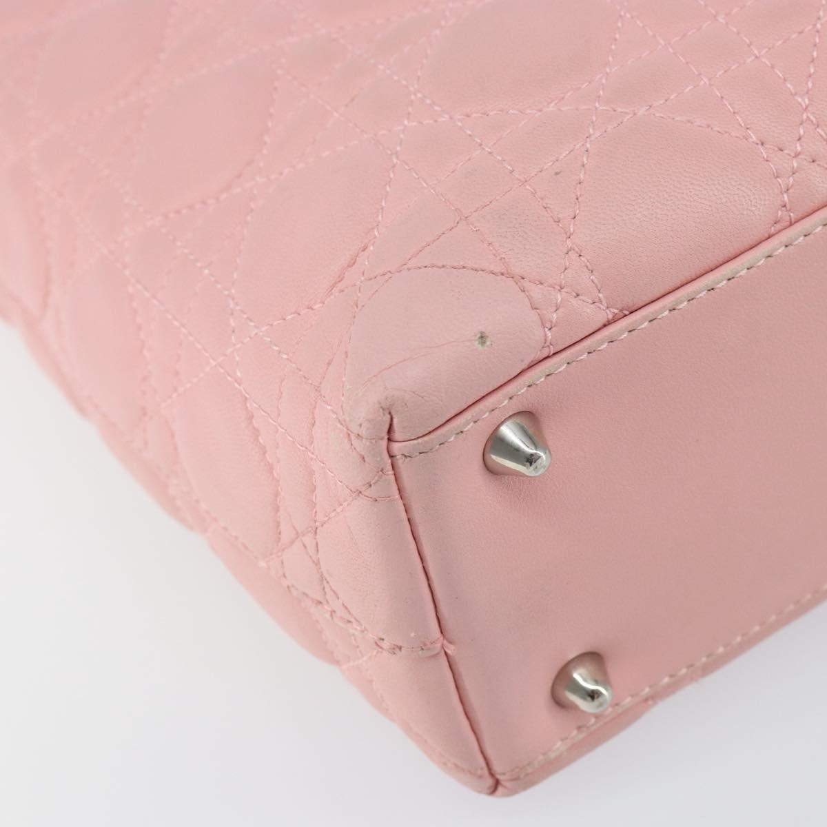 Christian Dior Canage Lady Dior Hand Bag Leather Pink Silver Auth 142979