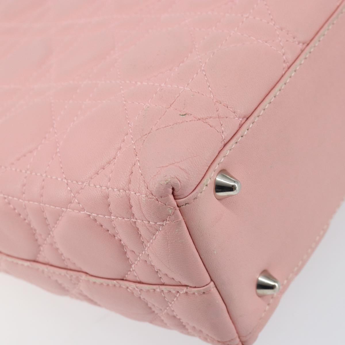 Christian Dior Canage Lady Dior Hand Bag Leather Pink Silver Auth 142979