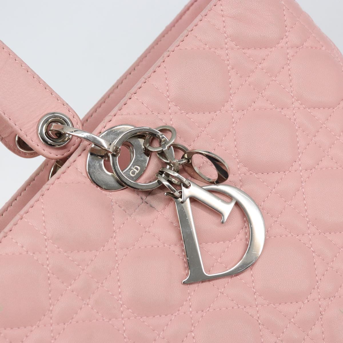 Christian Dior Canage Lady Dior Hand Bag Leather Pink Silver Auth 142979