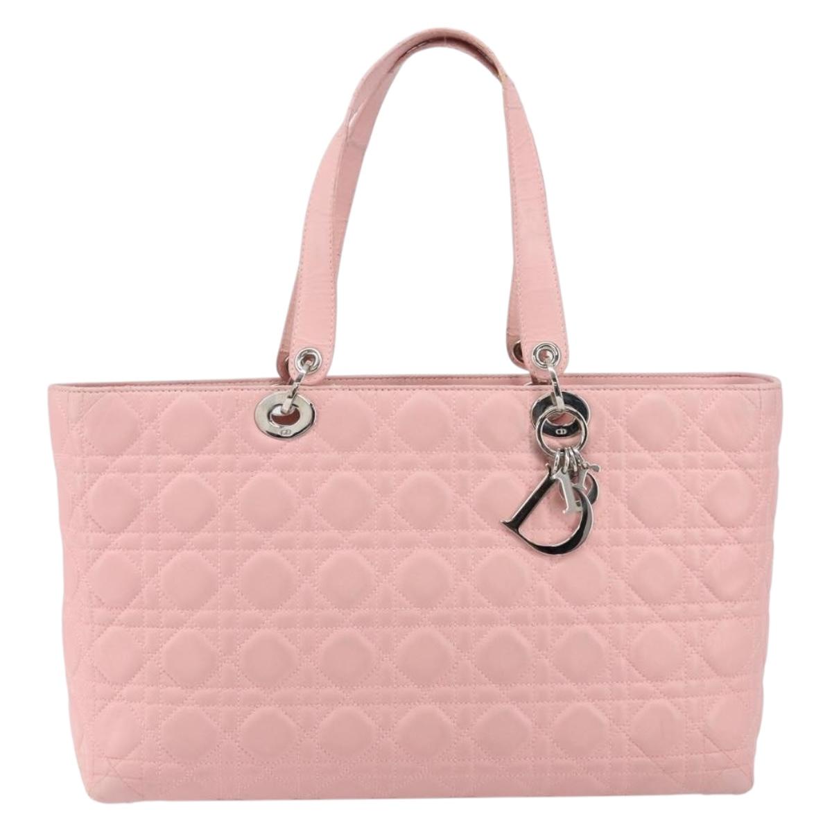 Christian Dior Canage Lady Dior Hand Bag Leather Pink Silver Auth 142979