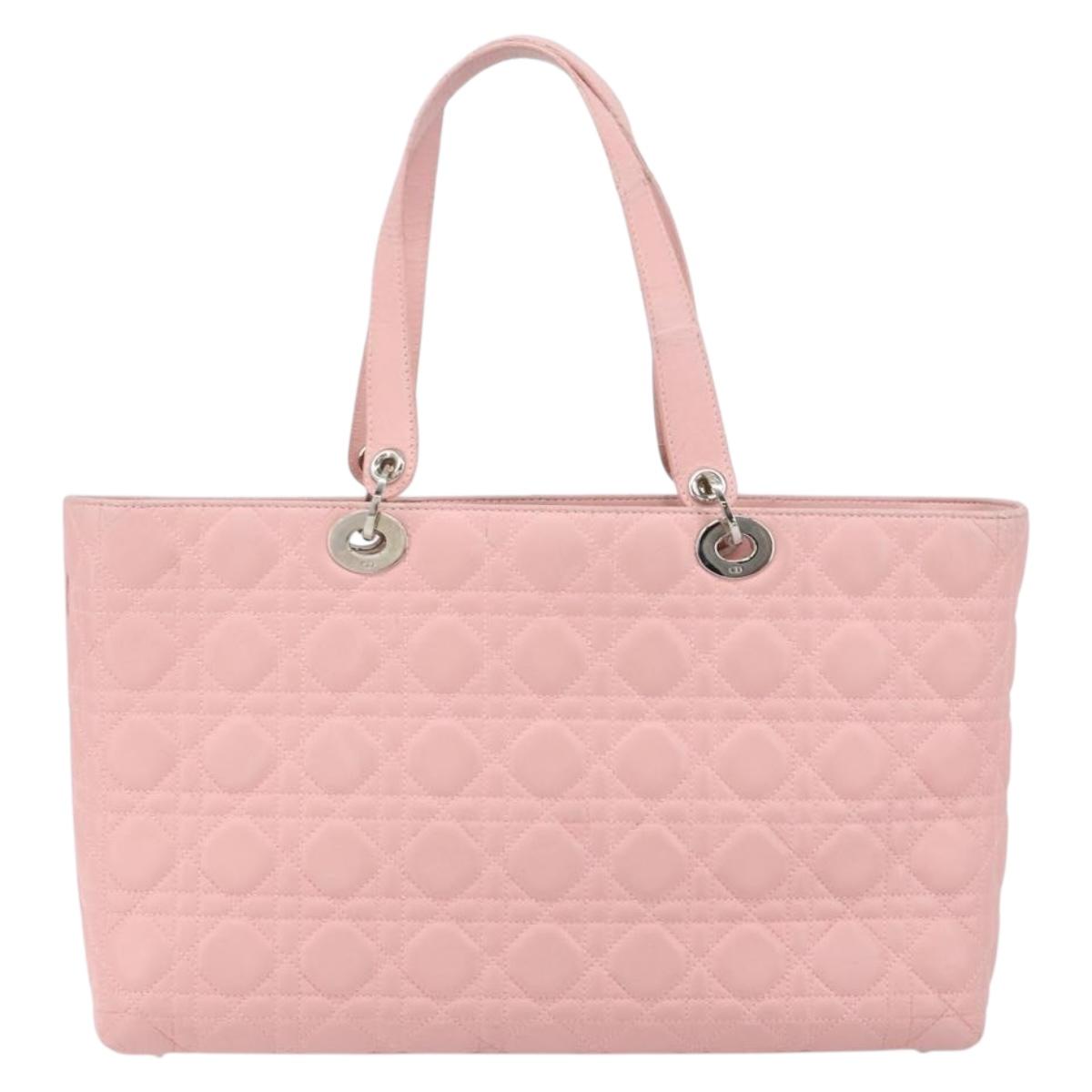 Christian Dior Canage Lady Dior Hand Bag Leather Pink Silver Auth 142979