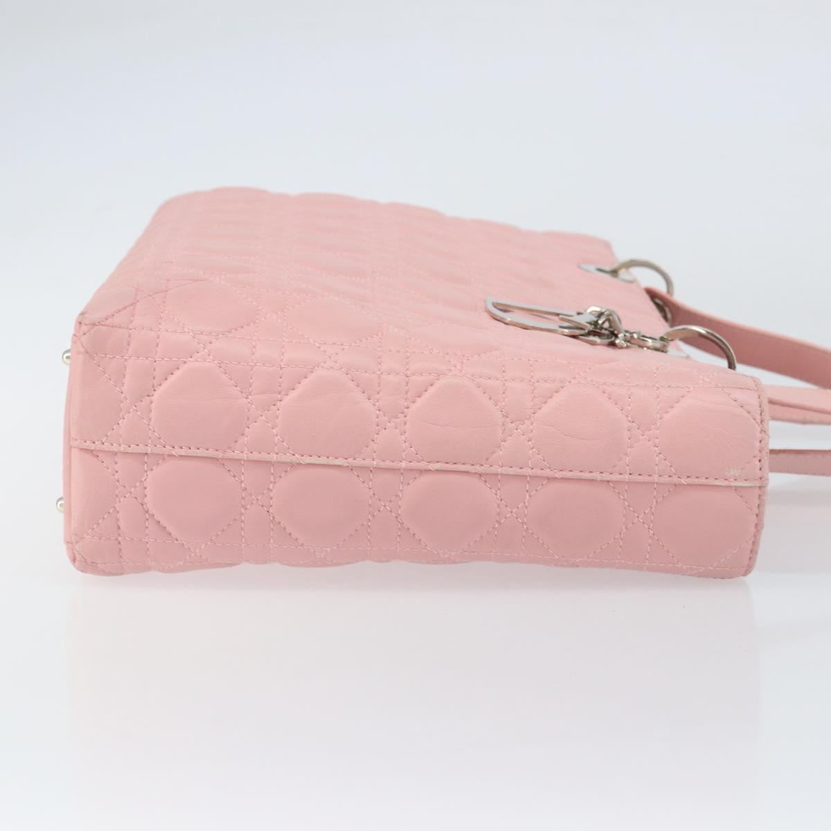 Christian Dior Canage Lady Dior Hand Bag Leather Pink Silver Auth 142979
