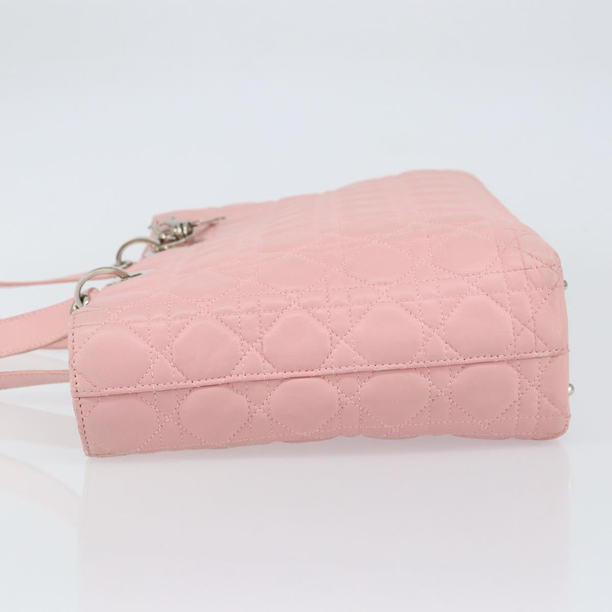 Christian Dior Canage Lady Dior Hand Bag Leather Pink Silver Auth 142979