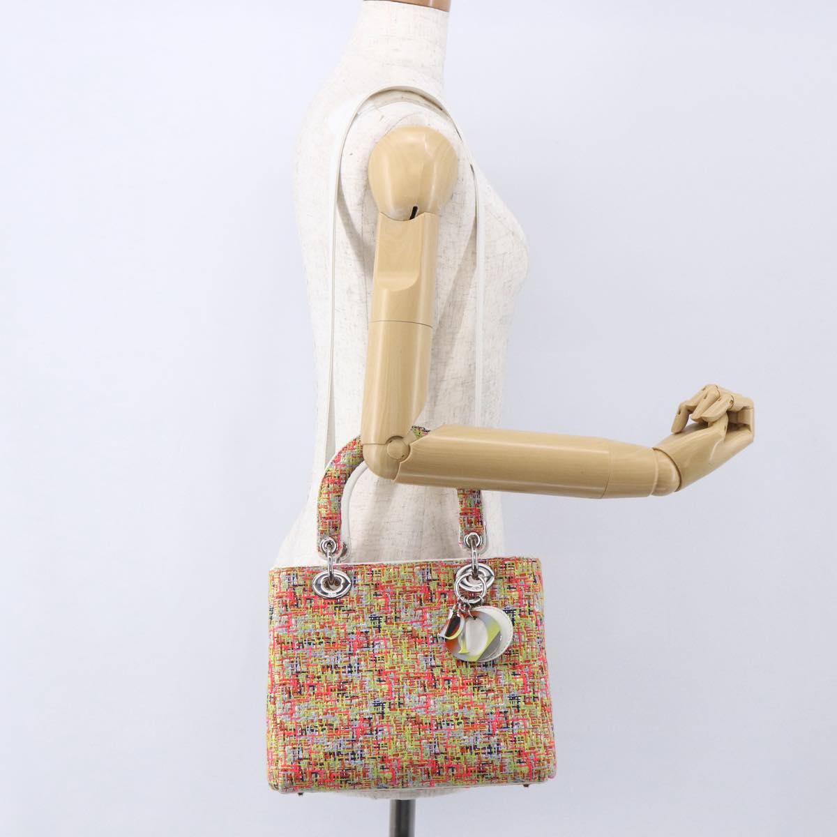 Christian Dior Lady Dior Bag Tweed 2way Multicolor Silver Auth 142980SM