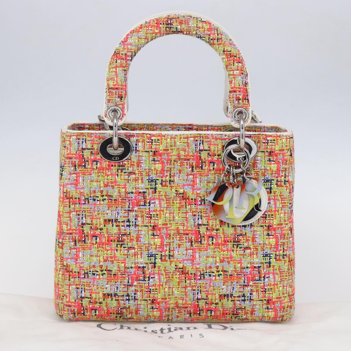 Christian Dior Lady Dior Bag Tweed 2way Multicolor Silver Auth 142980SM