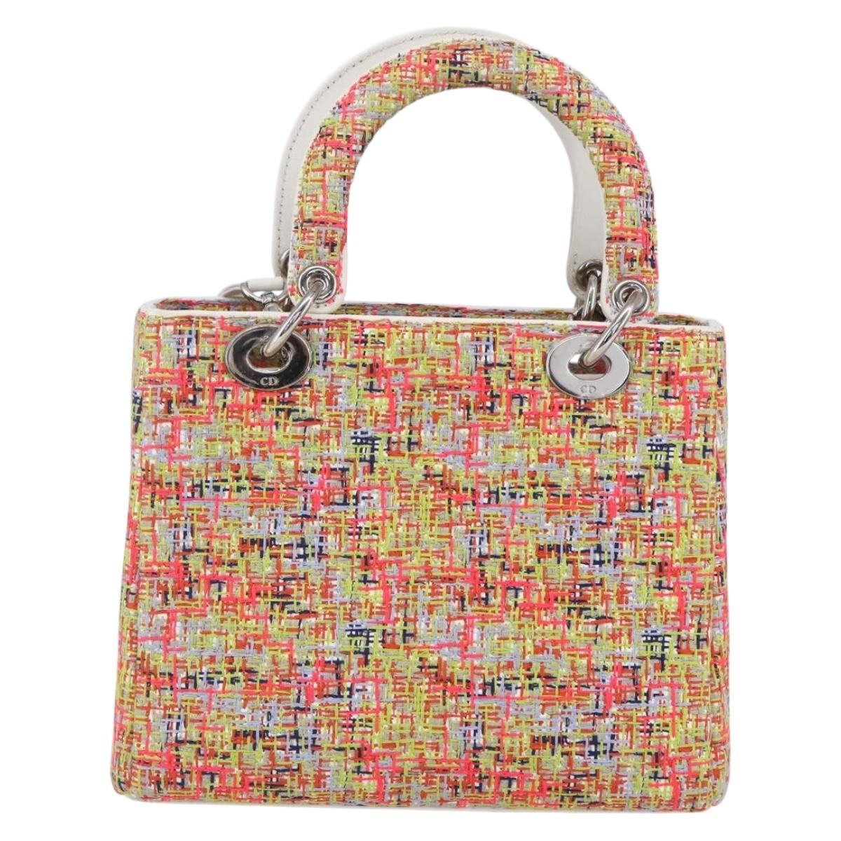 Christian Dior Lady Dior Bag Tweed 2way Multicolor Silver Auth 142980SM