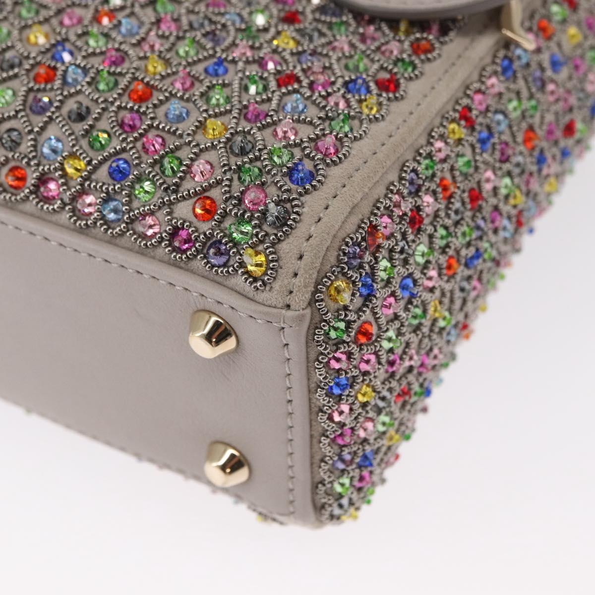Christian Dior Lady Dior Beads Hand Bag Leather Multicolor Gold Auth 142981SM